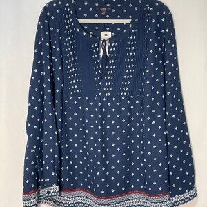 (NWT) NYDJ Pleated Blouse, Navy/White/Red - XL